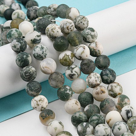Natural Tree Agate Frosted Agate Round Gemstone Beads Strands G-O151-01-8mm-1