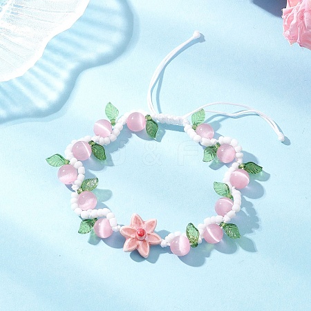 Handmade Porcelain and Cat Eye and Acrylic Beads Braided Bead Bracelets BJEW-TA00700-02-1