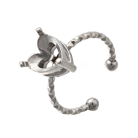Heart 304 Stainless Steel Adjustable Cuff Ring Components STAS-H237-02H-P-1