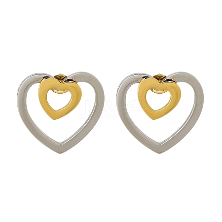 Ion Plating(IP) 304 Stainless Steel Heart Stud Earrings EJEW-C118-03D-1