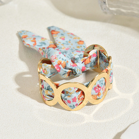 Floral Fabric Iron Cuff Bangles for Women FS-WG41D7B-06-1