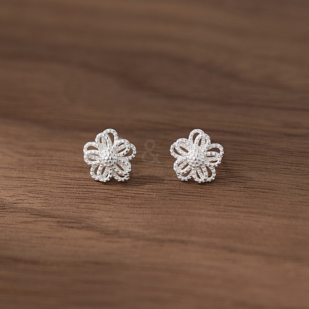 925 Sterling Silver Flower Stud Earrings EJEW-Q030-03S-1