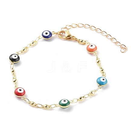 Brass Enamel Evil Eye Link Chain Bracelets BJEW-JB06183-1