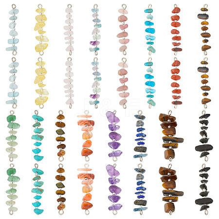 32Pcs 16 Styles Natural Chip Gemstone Beaded Connector Charms PALLOY-GO00060-1