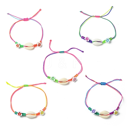 Natural Mixed Cowrie Shell Beads Braided Bead Bracelets BJEW-JB11786-1