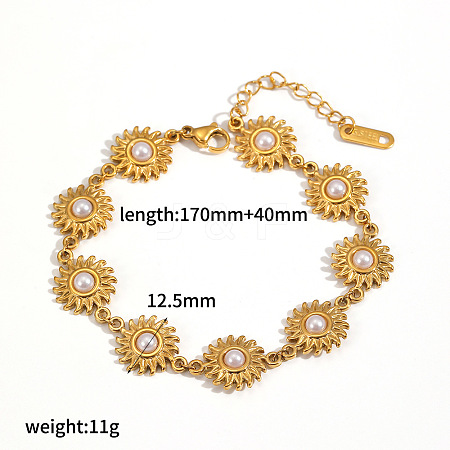 304 Stainless Steel & Plastic Pearl Link Chain Bracelets for Women WGB2EA6-03-1