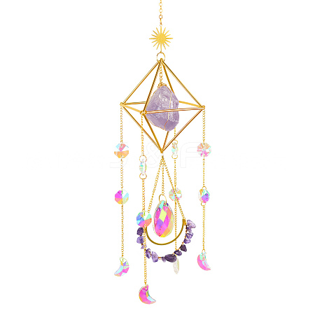 Geometric Natural Raw Amethyst Suncatchers LS-DJEW-PW0007-01H-1