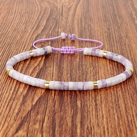Natural Lepidolite Heishi Beads Adjustable Braided Bracelets for Men Women BX7041-17-1