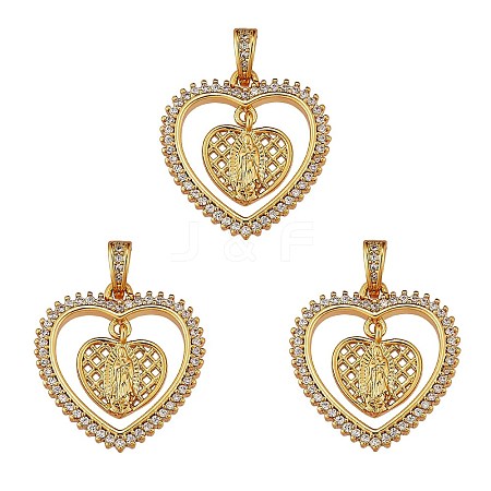 3Pcs Religion Theme Brass Micro Pave Clear Cubic Zirconia Pendants KK-SZ0005-52-1