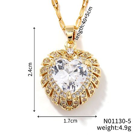 Brass Pave Cubic Zirconia Coffee Bean Chain Cute Heart Pendant Necklaces for Women IG3619-2-1