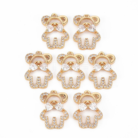 Rack Plating Brass Micro Pave Clear Cubic Zirconia Pendants KK-T060-09-RS-1