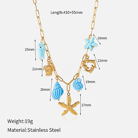 Summer Beach 304 Stainless Steel & Porcelain Multi Pendant Bib Necklaces WG24D18-03-1