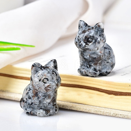 Natural Syenite Carved Healing Cat Figurines PW-WG98432-10-1