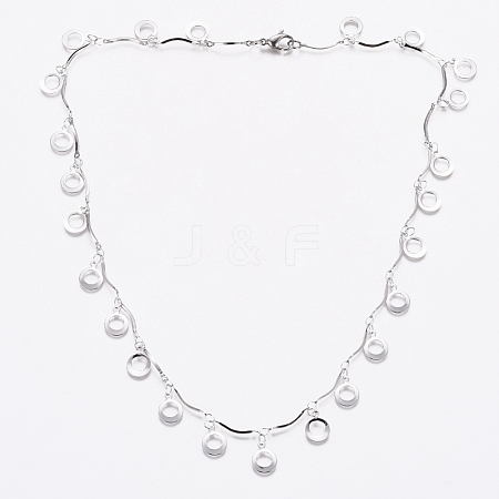 304 Stainless Steel Round Ring Charm Necklaces NJEW-G336-02P-1