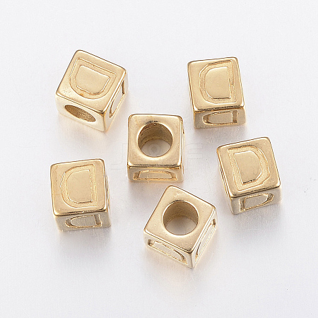 304 Stainless Steel Large Hole Letter European Beads LS-STAS-H428-01G-D-1
