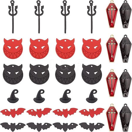  32Pcs 8 Style Halloween Theme Alloy Pendants FIND-NB0002-40-1