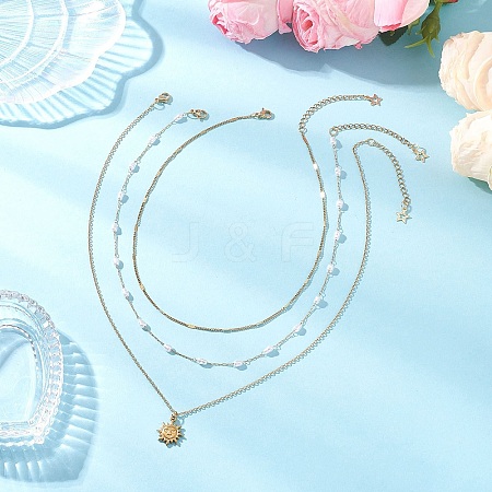 304 Stainless Steel Pendant 316 Surgical Stainless Steel & Plastic Pearl Paperclip Chain 3 Layer Necklaces for Women NJEW-JN05471-01-1