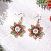 Christmas Brass Glass Bead Snowflake Dangle Earrings EJEW-TA00754-2