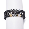 3Pcs 3 Style Natural Ebony Wood & Mixed Gemstone Stretch Bracelets Set BJEW-JB08834-1