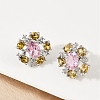 Flower Brass Micro Pave Cubic Zirconia Stud Earrings EJEW-M082-20P-2