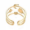 304 Stainless Steel Moon and Star Open Cuff Ring RJEW-T023-32G-2