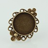 Vintage Adjustable Iron Finger Ring Components Alloy Flower Cabochon Bezel Settings PALLOY-O039-10AB-NF-2