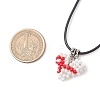 Glass Sead Beaded 3D Red Ribbon Heart Pendant Necklaces NJEW-MZ00089-3