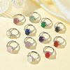 Brass Micro Pave Cubic Zirconia with Natural & Synthetic Gemstone Cuff Open Rings RJEW-T035-01P-M-1
