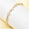 Leaf Brass Micro Pave Clear Cubic Zirconia Link Chain Bracelets BJEW-C130-02G-1