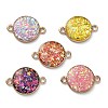 Brass Pave Synthetic Opal Flat Round Connector Charms KK-A239-05G-1