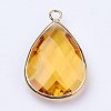 Golden Tone Brass Glass Teardrop Pendants LS-GLAA-M006-A-20G-2