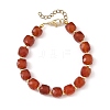 Faceted Cube Natural Carnelian and Brass Round Beaded Bracelets for Women BJEW-JB14444-3