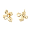 Brass Pave Clear Cubic Zirconia Flower Stud Earring Findings KK-A275-01B-G-2