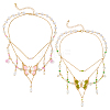 2Pcs 2 Colors Alloy Enamel Butterfly Pendant Double Layer Necklaces for Women NJEW-OC0001-05-1