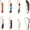  8Pcs 8 Style Branch & Feather & Bamboo Shape Alloy & Iron Safety Pin Brooches JEWB-NB0001-15-1