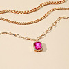 3Pcs Elegant Alloy Fuchsia Rhinestone Rectangle Pendant 3 Layer Necklaces Sets QV2693-1-2