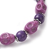 Halloween Dyed Synthetic Turquoise Skull & Round Beaded Stretch Bracelets for Men Women BJEW-JB12255-03-4