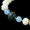 Dyed Bodhi Wood & Natural Agate Beaded Stretch Bracelet with Lotus Charms for Women BJEW-R310-01-3