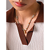 304 Stainless Steel Teardrop Pendant Natural African Turquoise(Jasper) Round Beaded Necklaces for Women WGE7304-01-4