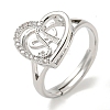 Heart with Letter Rack Plating Brass Micro Pave Cubic Zirconia Adjustable Rings for Women RJEW-I105-06P-A-1