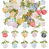 50Pcs 10 Colors Rose Flower Transparent Glass Pendants PALLOY-HS00017-1