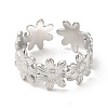 Non-Tarnish 304 Stainless Steel Sunflower Open Cuff Ring for Women RJEW-E063-08P-2