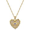 Heart with Eye Pattern 304 Stainless Steel Micro Pave Cubic Zirconia Pendant Necklace & Hoop Earrings Sets FS-WGB58AC-03-3