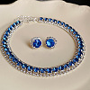Square Brass Rhinestone Chain Necklaces & Stud Earrings Sets WG5A820-08-1