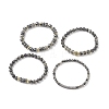 4Pcs 4 Style Natural Larvikite & Synthetic Hematite Stretch Bracelets Set with Cubic Zirconia Column Beaded BJEW-JB08830-4