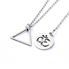 Flat Round with Om Symbol Lariat Necklaces & Triangle Pendant Necklaces Sets NJEW-JN02805-02-4