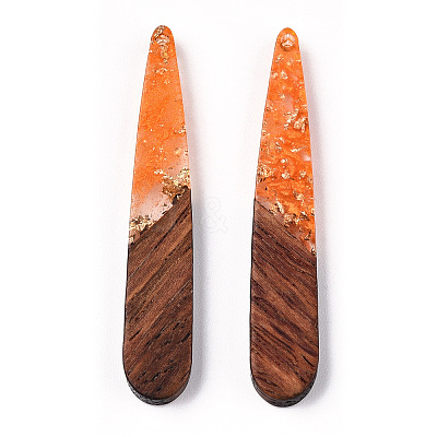 Transparent Resin & Walnut Wood Pendants RESI-N039-69G-1