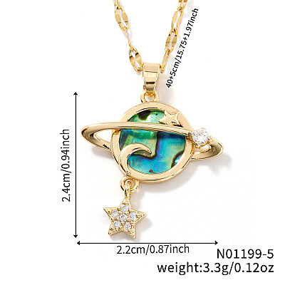 Chic Minimalist Brass Pave Paua Shell 3D Round Planet Moon Pendant Dapped Chain Necklace for Women CX3766-1-1