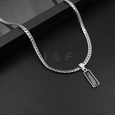 Rectangle 304 Stainless Steel Cubic Zirconia Snake Chain Pendant Necklaces FS-WGB1AC9-01-1