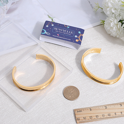 2Pcs 304 Stainless Steel Grooved Cuff Bangles BJEW-SC0001-74G-1